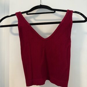 Women's Ribbed V-Neck Top - Red